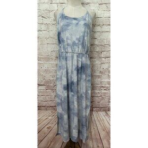 Old Navy Tie Dye Waist Defined Slub Knit Cotton Midi Slip Dress Womens L Blue